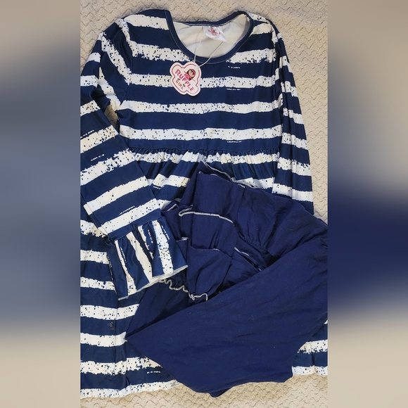 NWT Ruffle Girl Navy Blue and White 2 piece Long Sleeve Pant Outfit Size 10 - Picture 8 of 8